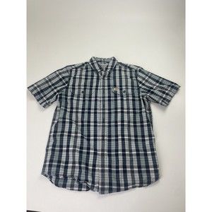 Carhartt Shirt Mens Medium Blue Relaxed Fit Button Down Short Sleeve Plaid